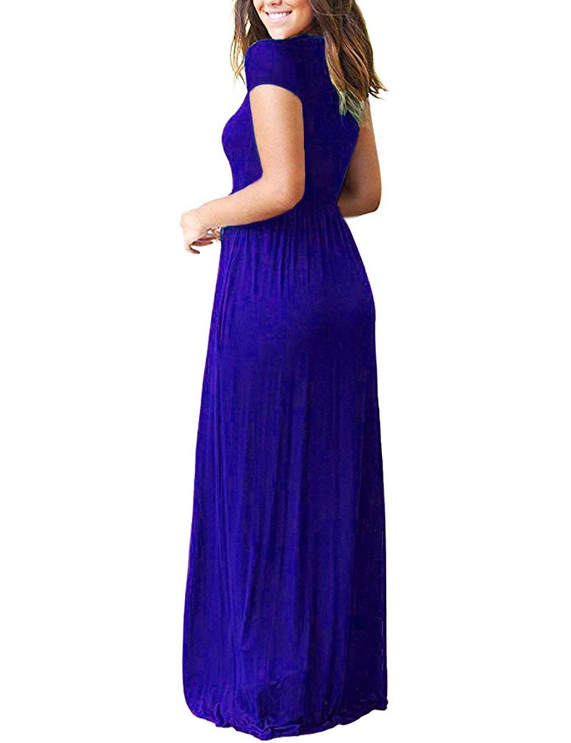 AUSELILY Women's Short Sleeve Loose Plain Casual Long Maxi Dresses for Women 2026 Royal Blue L - Image 4